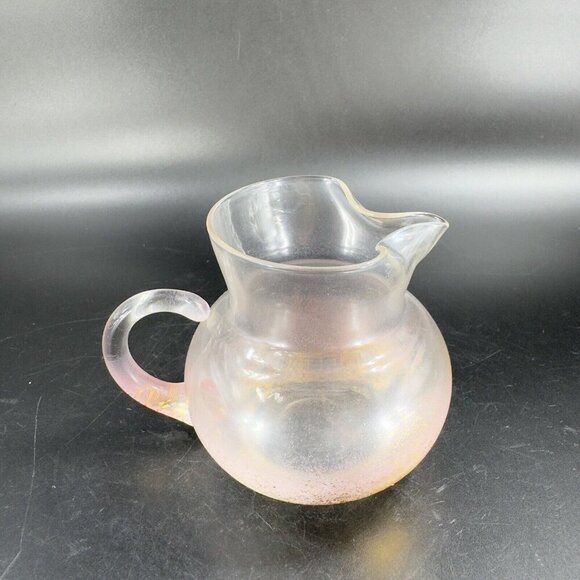 Mid Century Light Pink Glass Pitcher Carafe Miniature With Gold Flecks All Over - Picture 11 of 16